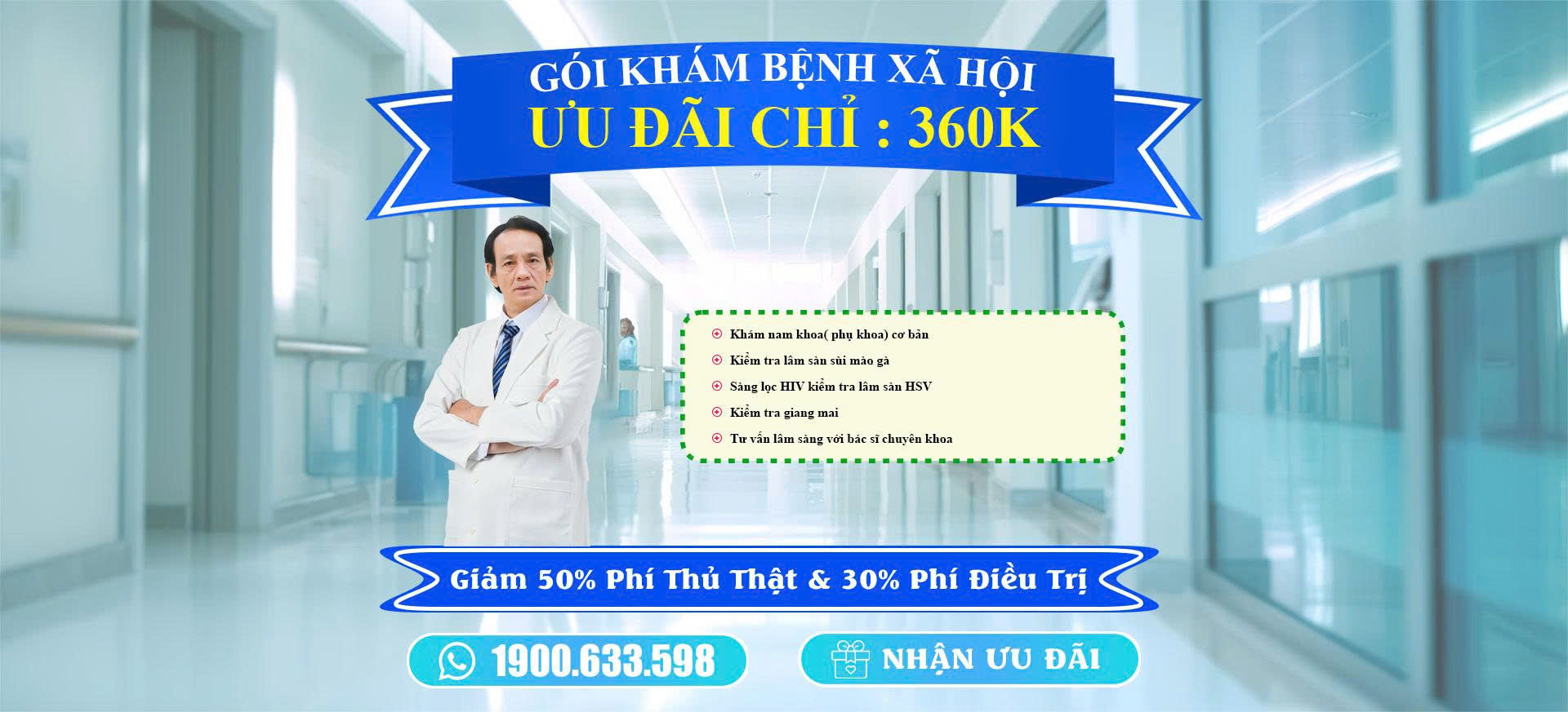 Banner quảng cáo gói khám phụ khoa cơ bản ưu đãi chỉ 360K