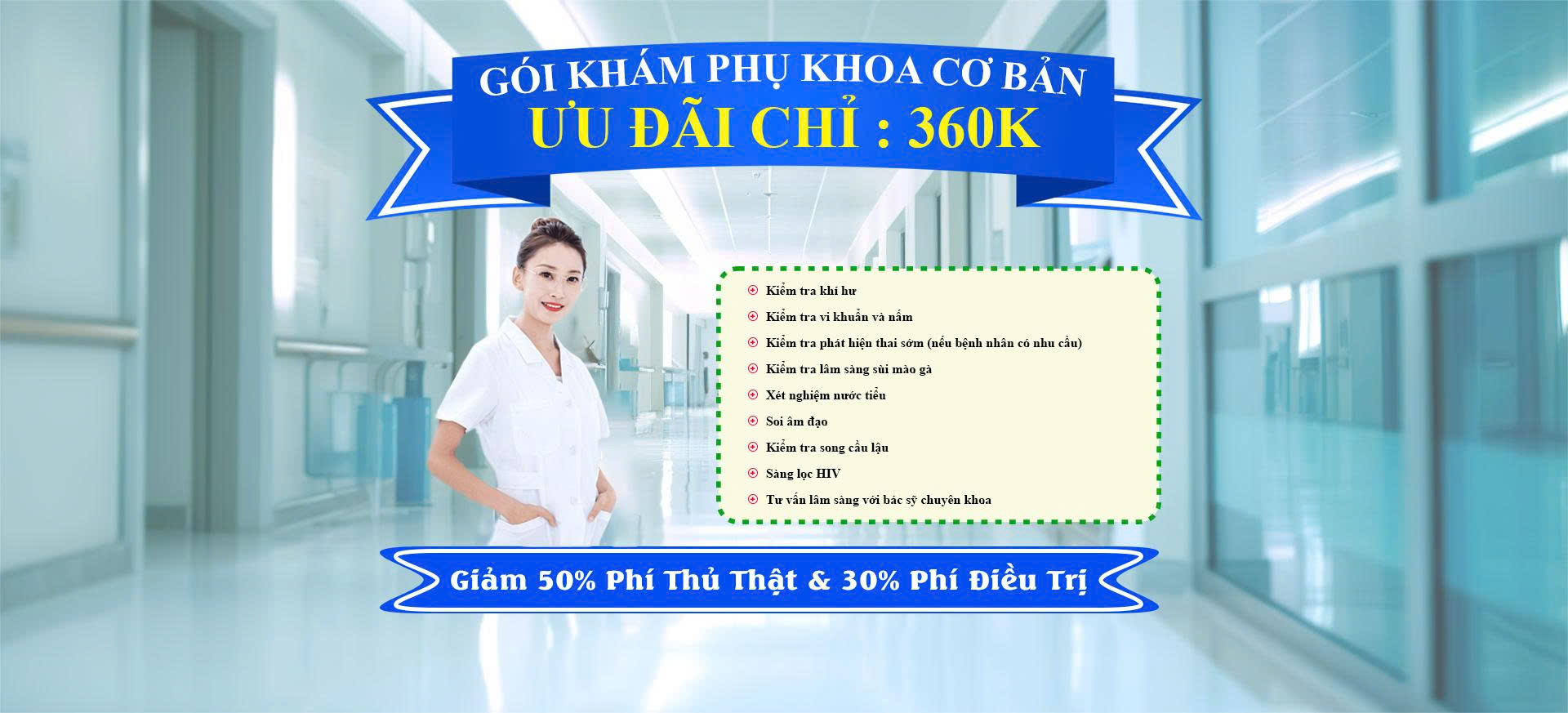 Banner quảng cáo gói khám phụ khoa cơ bản ưu đãi chỉ 360K